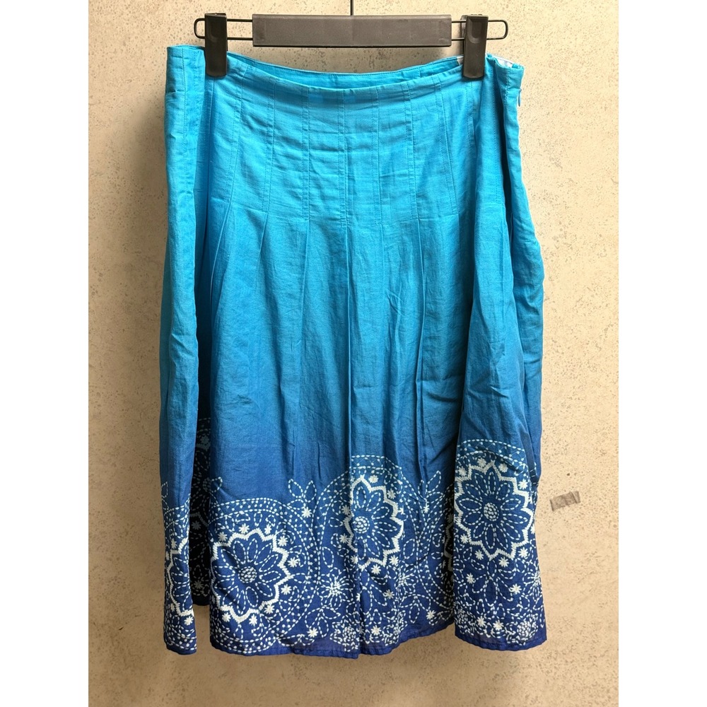 Jones New York 8P Signature Teal Blue Ombre Embroidered Boho Cotton Lined Skirt